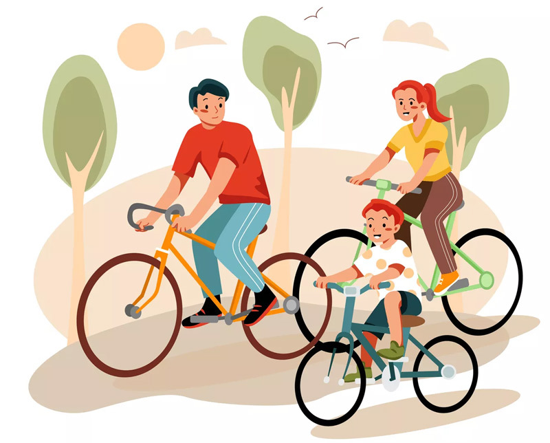 family bike riding illustration